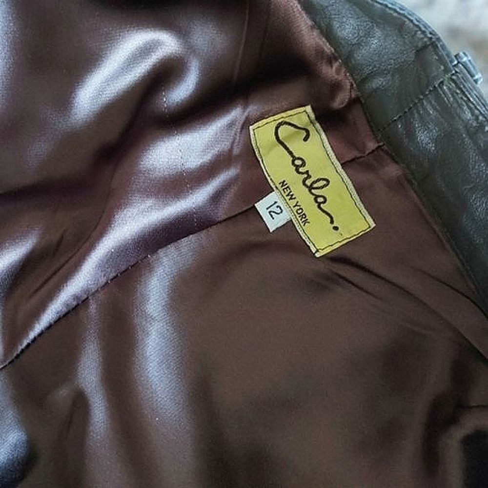 Vtg 80s Carla New York olive cropped leather trousers - Picture 5 of 14